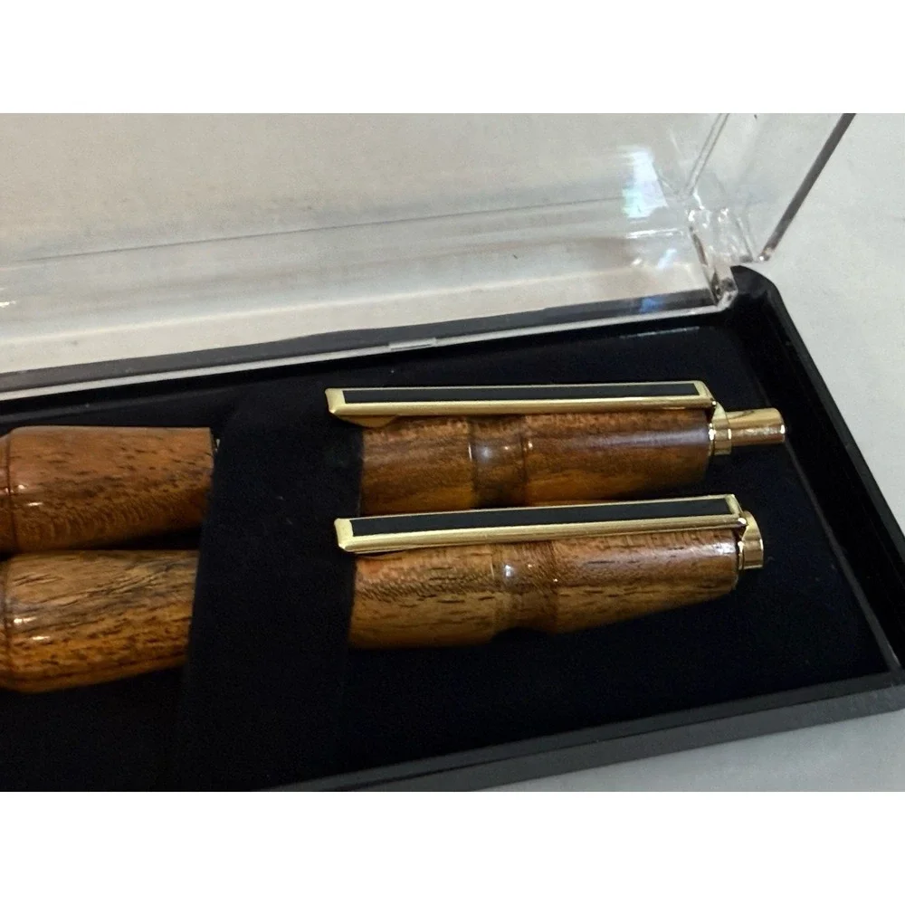 Handmade Bocote Wood Pen & Mechanical Pencil Set Gold Trim Fits Cross Refill